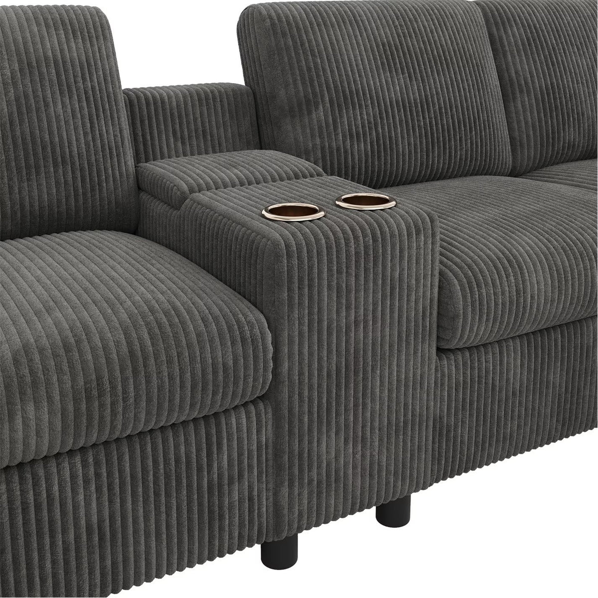 Corduroy Sectional Sofa with Storage Ottomans